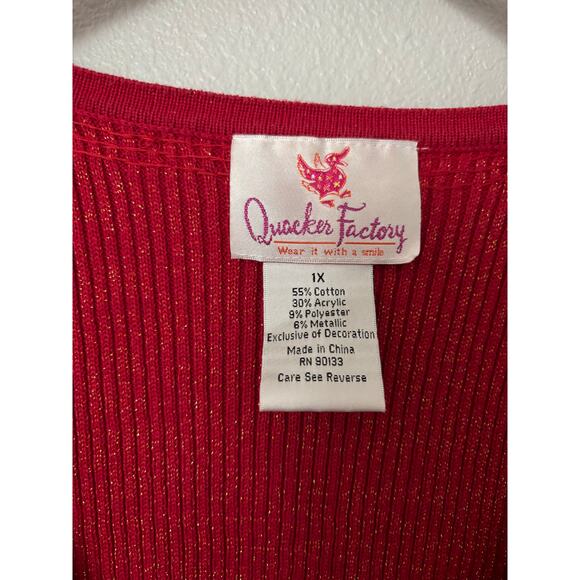 Quacker Factory 1X Red Ribbed Knit Sweater - Picture 2 of 8